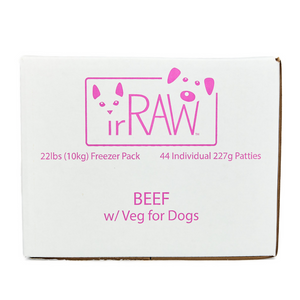 Raw dog food 10KG Freezer Pack box with boneless Beef protein, made in BC, Canada. Vancouver-based raw pet food company creating raw dog food. 