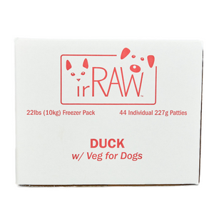 Raw dog food 10KG Freezer Pack box with bone-in Duck protein, made in BC, Canada. Vancouver-based raw pet food company creating raw dog food. 